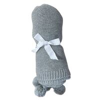 Knitted Pom Pom Baby Blanket - Grey 70x100cm